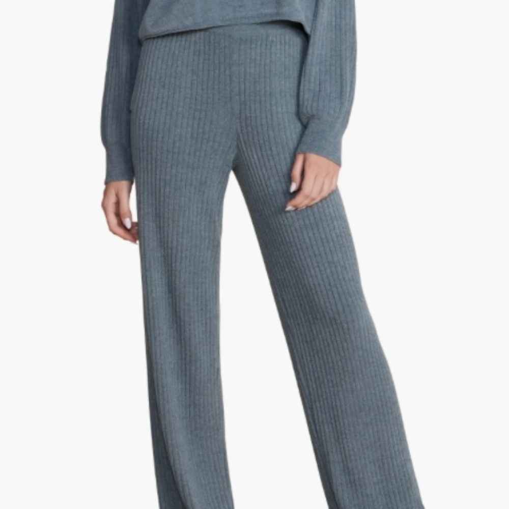 New Barefoot Dreams Women’s CozyChic Ultra Lite Rib Rolled Edge Pant Blue Cove